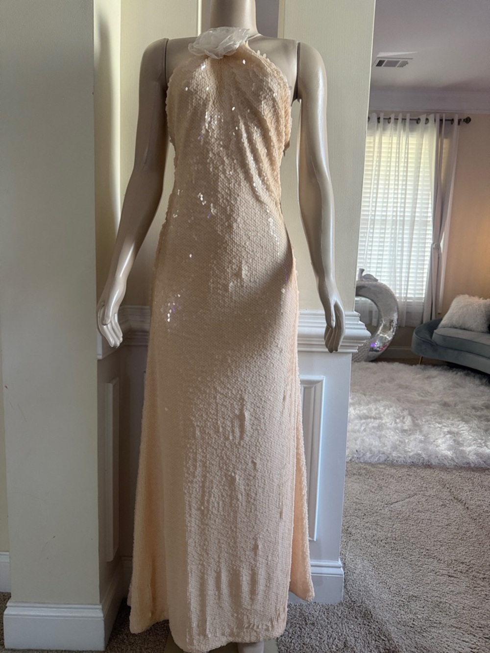 Toccin Sequin Halter Maxi Dress color Prosecco